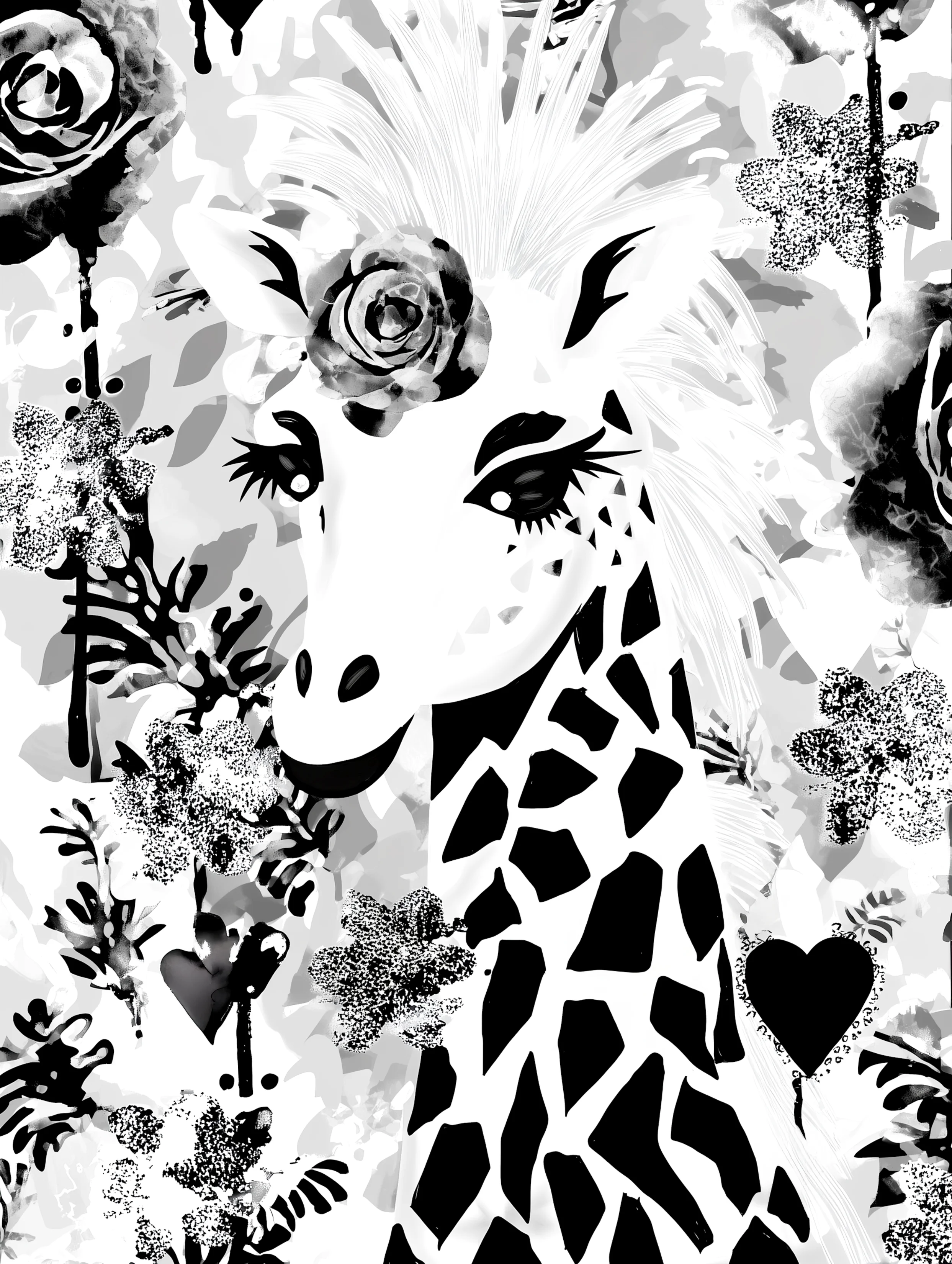 Free printable giraffe coloring page featuring punk hair giraffe